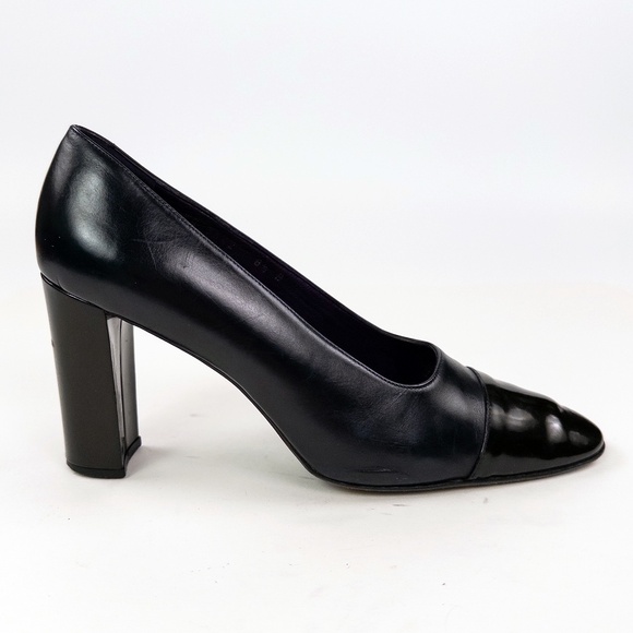 Ralph Lauren Purple Label Navy Cap Toe Block Heel Pumps Heels - Picture 2 of 7